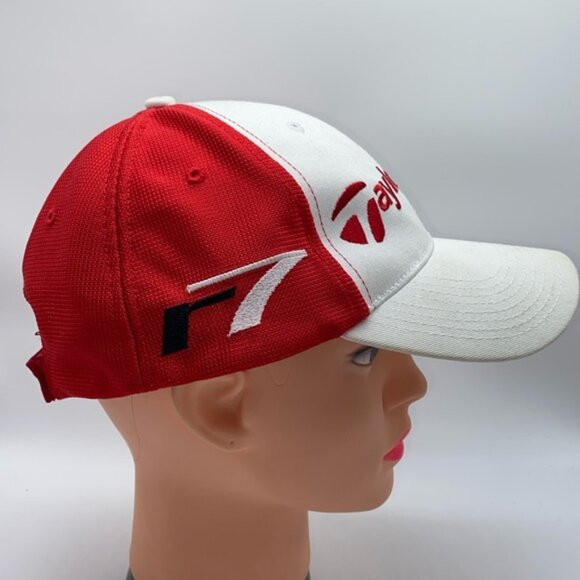 Taylormade Mens Golf Hat R7 Red Mesh White Cap Adjustable Hook & Loop Tmax Gear - Picture 6 of 13